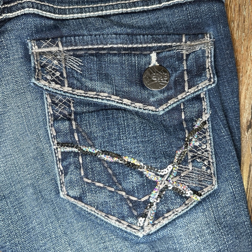 BKE Stella Boot Jeans Y2K Womens 24x31.5 Low Rise Stretch Bling Flap Pockets - Picture 9 of 14